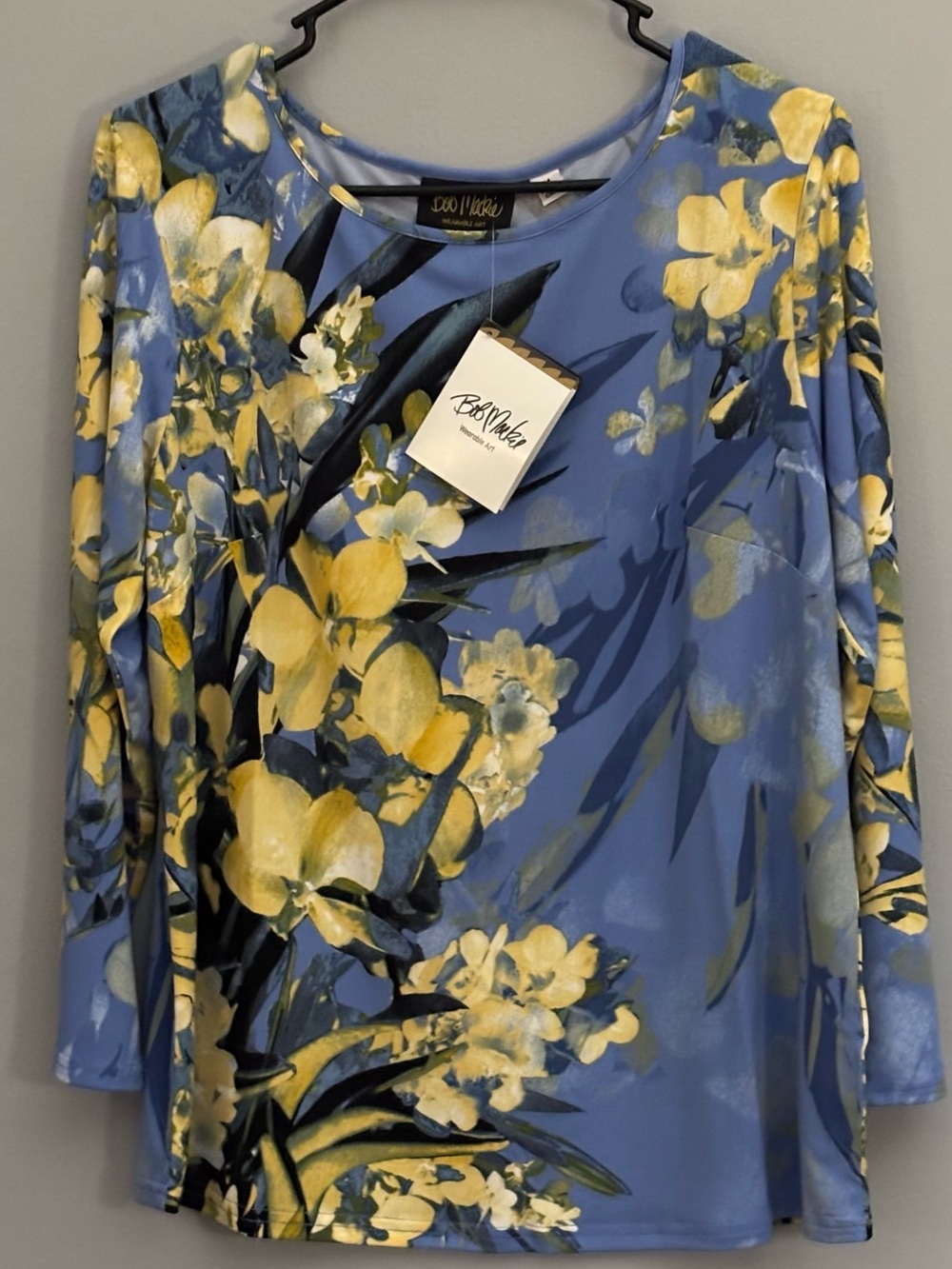 Bob Mackie Blue and Yellow Floral Long Sleeve Top